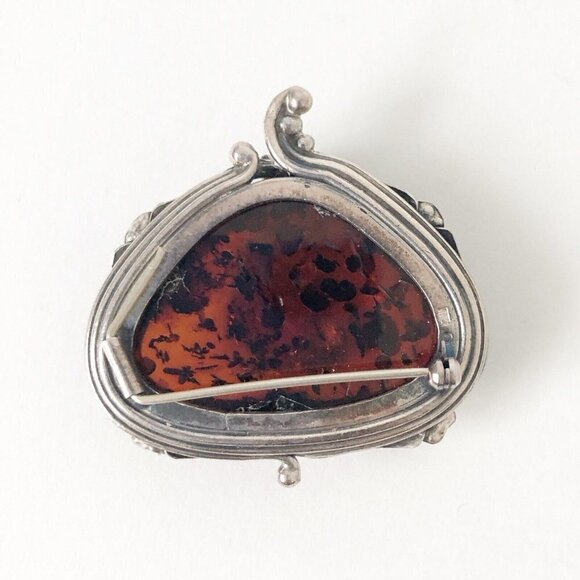 Genuine Baltic Amber & Sterling Silver Pin Brooch Vintage Rare - Picture 3 of 5